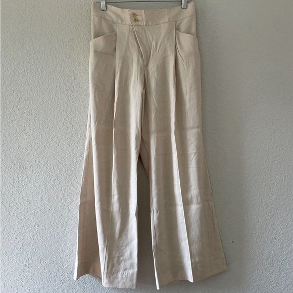 CAbi Wide Leg Traipse Trousers 6266R Size 4 in Biscotti Linen Blend - Picture 2 of 11